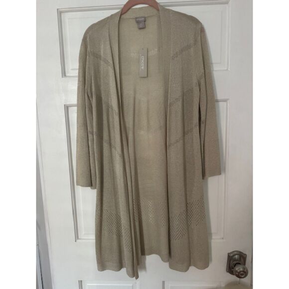 NWT Chico's Champaign Gold Metallic Cardigan/Duster, Size 0 - Picture 1 of 5